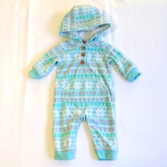 carter's pastel fair isle fleece hoodie jumpsuit 3 months baby girl - Picture 1 of 7